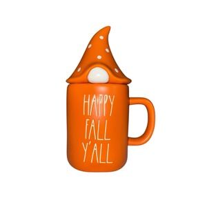 Rae Dunn Ceramic Happy Fall Yall Big Mug With Gnome Topper Orange Autumn